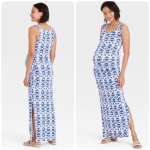 Isabel Maternity Cameroon Abstract Maxi Dress Blue White M Medium Bodycon